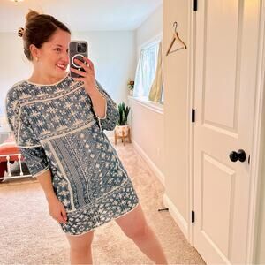 MIKOH Blue White Embroidered Mini Dress S